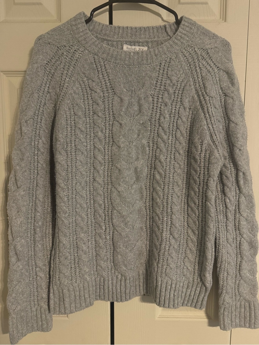Rachel Zoe Heather Gray Cable-Knit Crewneck Sweater